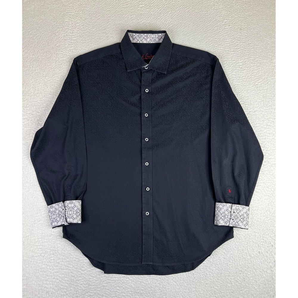 Robert Graham Shirt Mens 2XL Black Jacquard Long Sleeve Cotton‎ Button Up